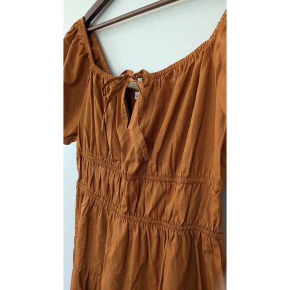 Derek Heart Milkmaid Dress Mini Brown Tiered Puff Cottagecore Peasant Prairie - Picture 2 of 10